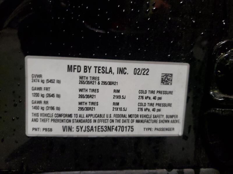 2022 TESLA MODEL S - 5YJSA1E53NF470175 | SeoVin.biz