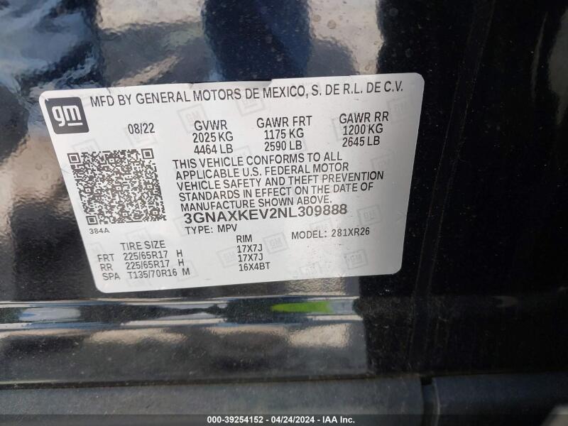 2022 CHEVROLET EQUINOX FWD LT - 3GNAXKEV2NL309888 | SeoVin.biz