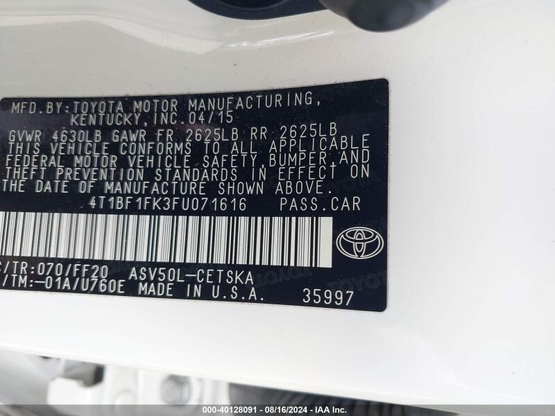 2015 TOYOTA CAMRY SE - 4T1BF1FK3FU071616 | SeoVin.biz