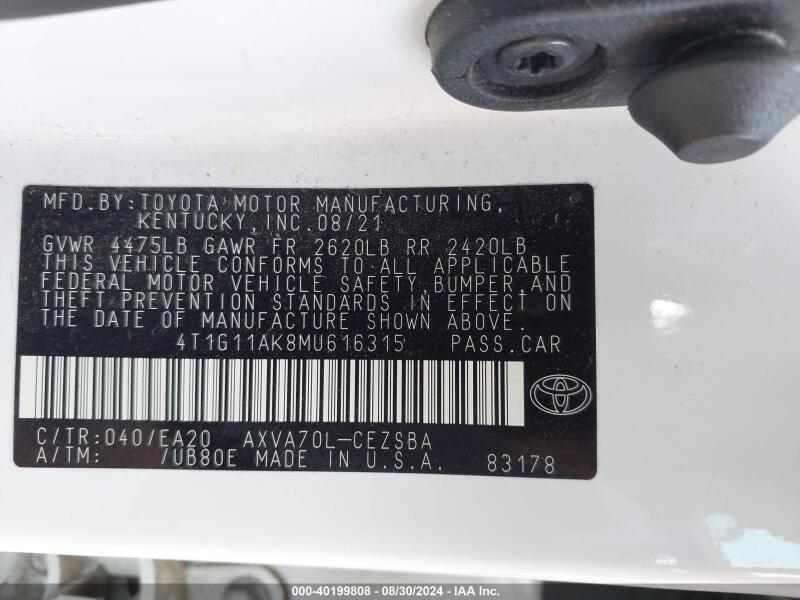 2021 TOYOTA CAMRY SE - 4T1G11AK8MU616315 | SeoVin.biz