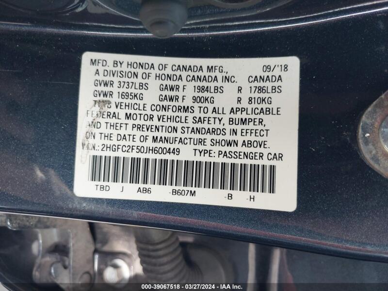 2018 HONDA CIVIC LX - 2HGFC2F50JH600449 | SeoVin.biz