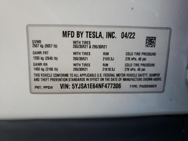 2022 TESLA MODEL S - 5YJSA1E64NF477306 | SeoVin.biz