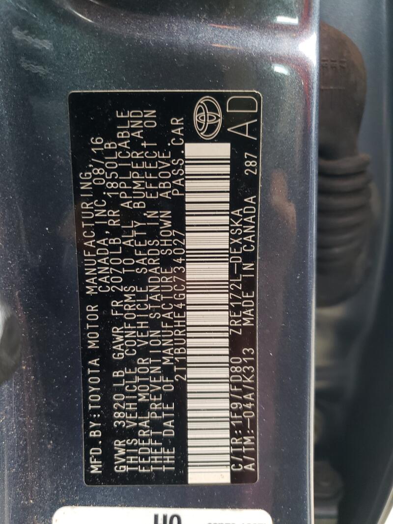 2016 TOYOTA COROLLA L - 2T1BURHE4GC734027 | SeoVin.biz