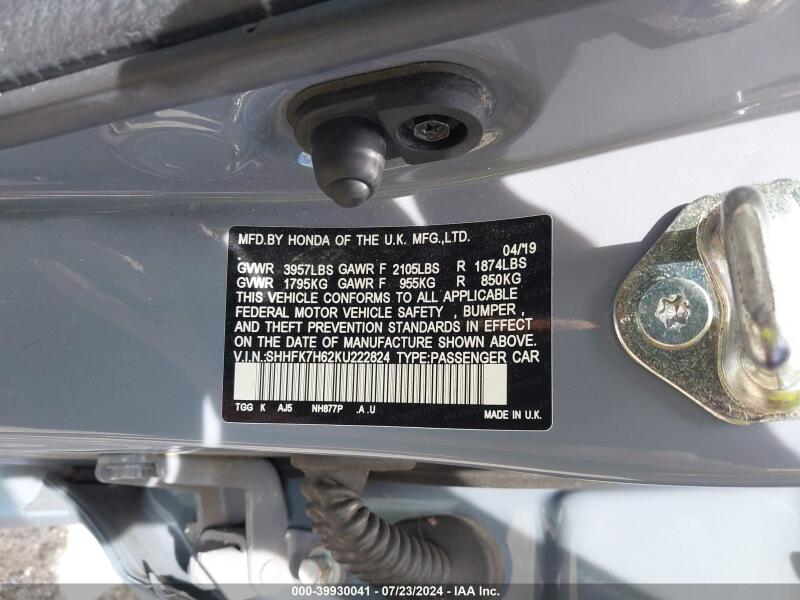 2019 HONDA CIVIC EX - SHHFK7H62KU222824 | SeoVin.biz