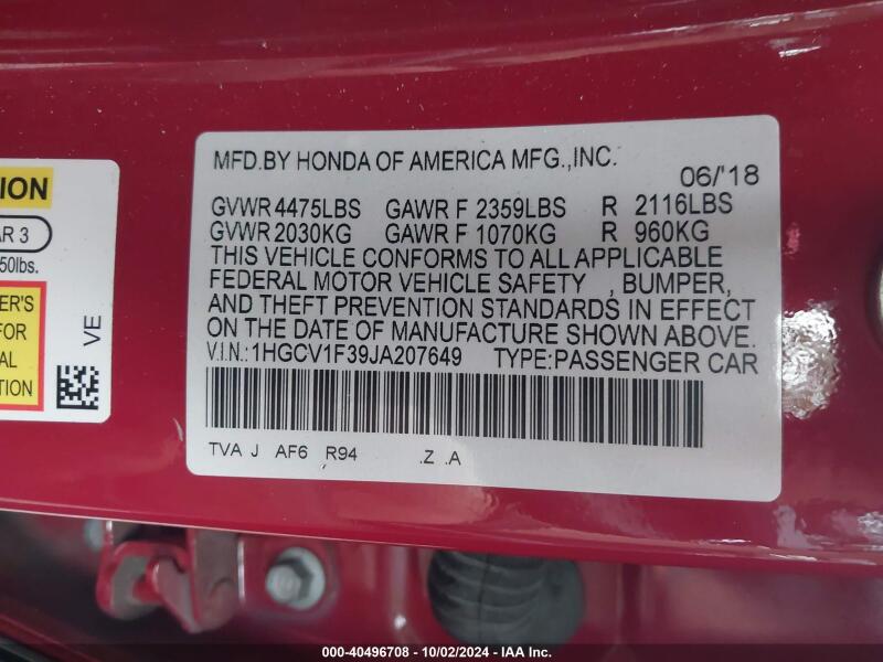 2018 HONDA ACCORD SPORT - 1HGCV1F39JA207649 | SeoVin.biz