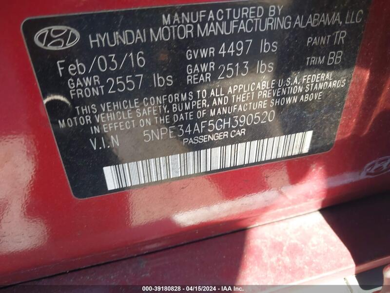 2016 HYUNDAI SONATA SPORT - 5NPE34AF5GH390520 | SeoVin.biz