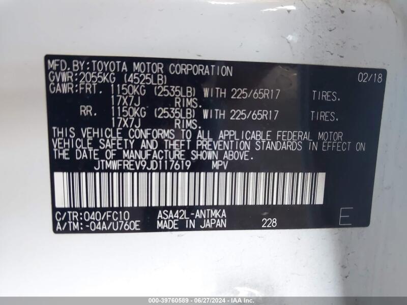 2018 TOYOTA RAV4 XLE - JTMWFREV9JD117619 | SeoVin.biz