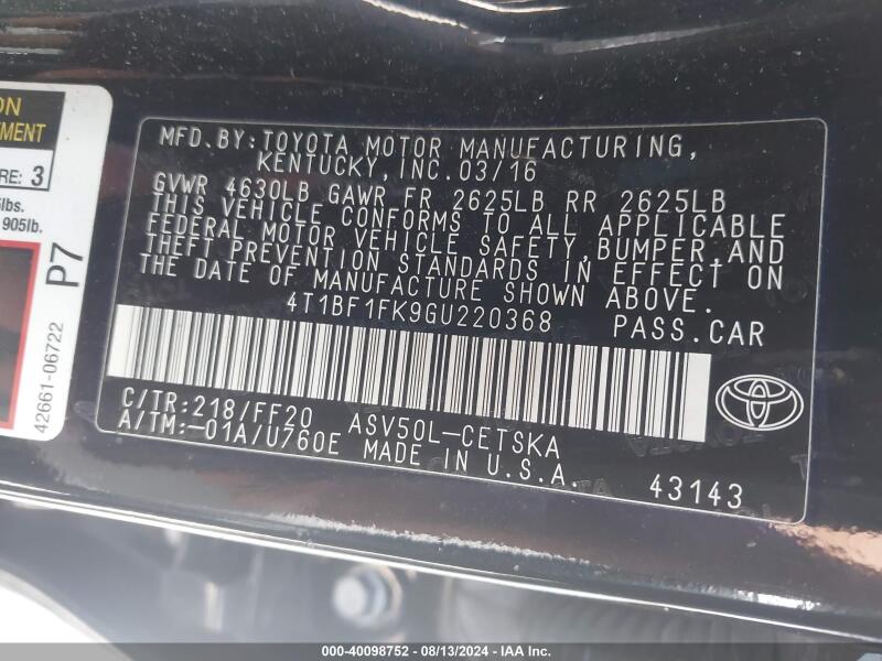 2016 TOYOTA CAMRY SE - 4T1BF1FK9GU220368 | SeoVin.biz