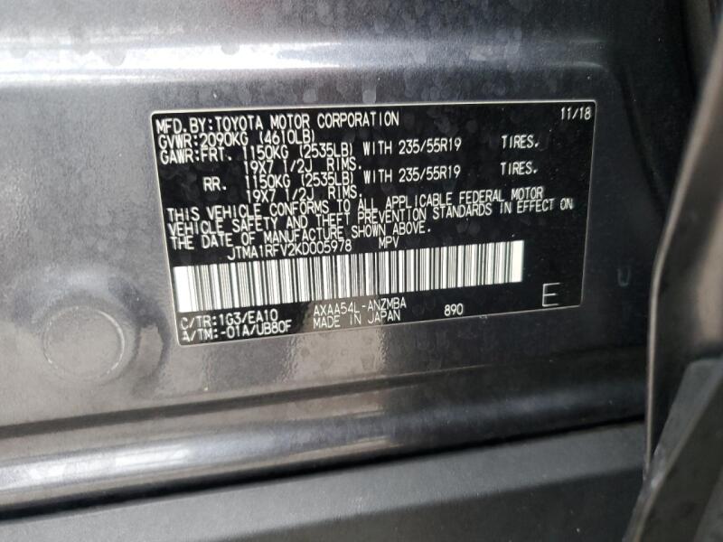 2019 TOYOTA RAV4 XLE PREMIUM - JTMA1RFV2KD005978 | SeoVin.biz