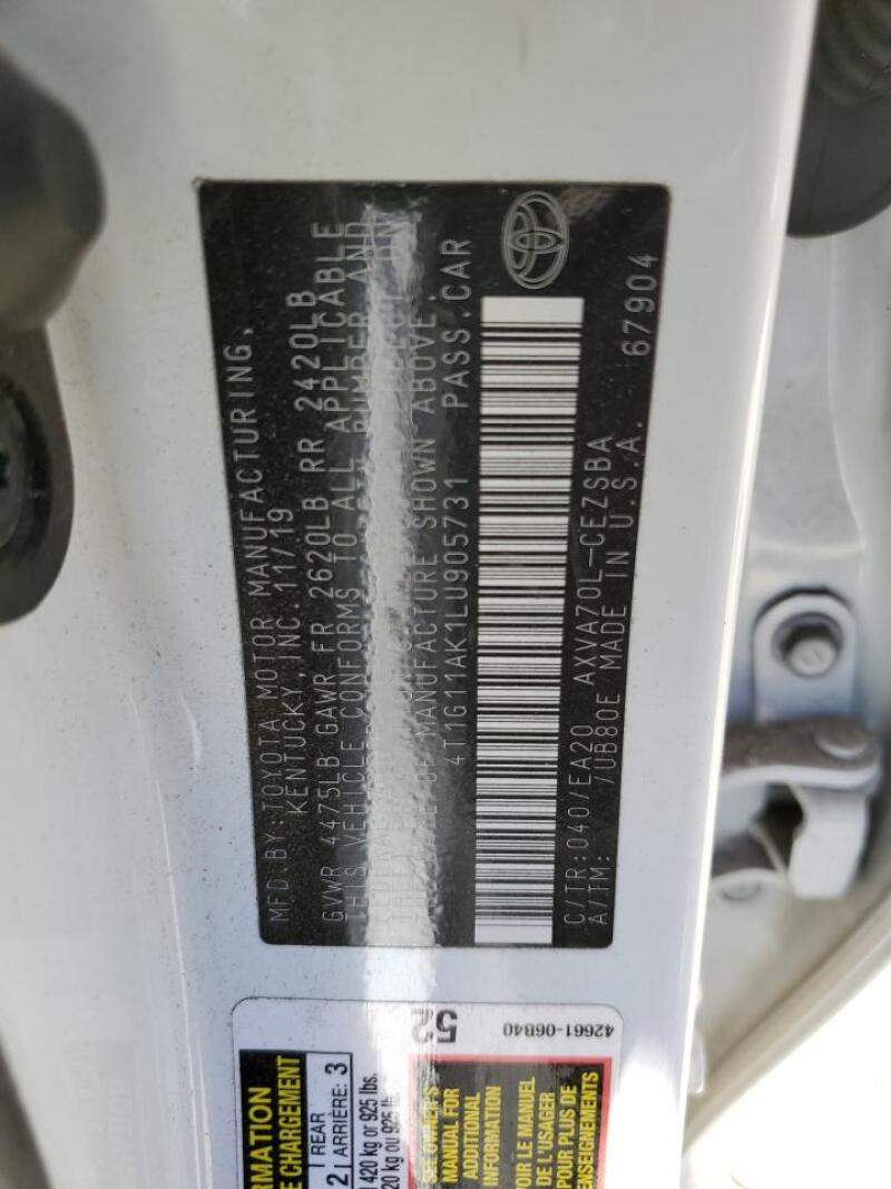 2020 TOYOTA CAMRY SE - 4T1G11AK1LU905731 | SeoVin.biz