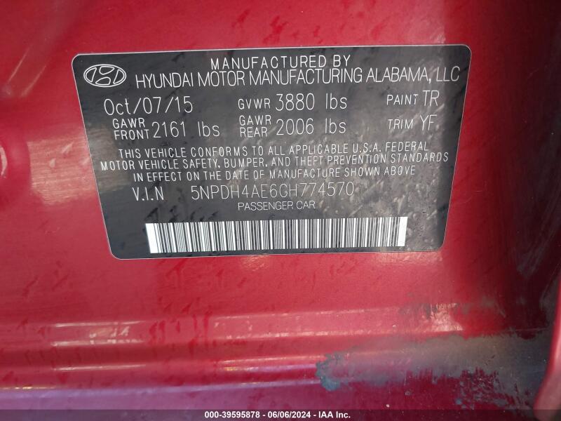 2016 HYUNDAI ELANTRA SE - 5NPDH4AE6GH774570 | SeoVin.biz