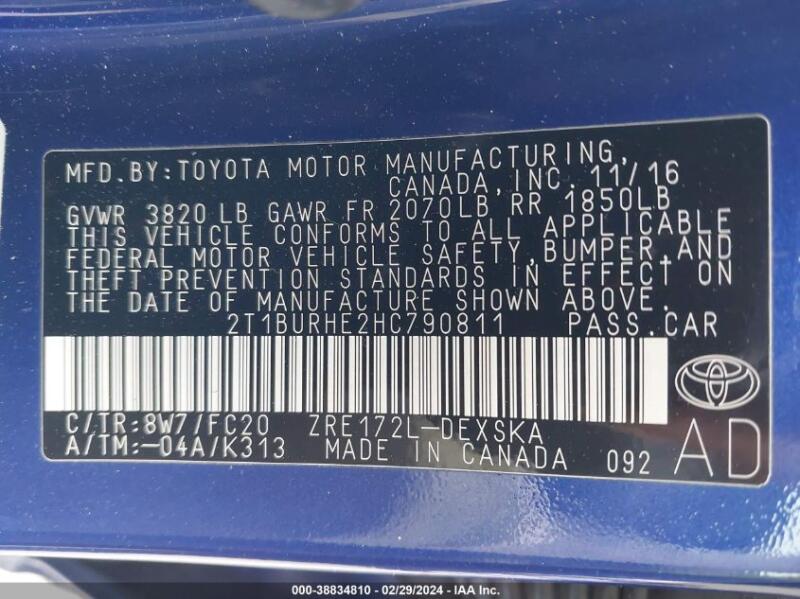 2017 TOYOTA COROLLA SE - 2T1BURHE2HC790811 | SeoVin.biz