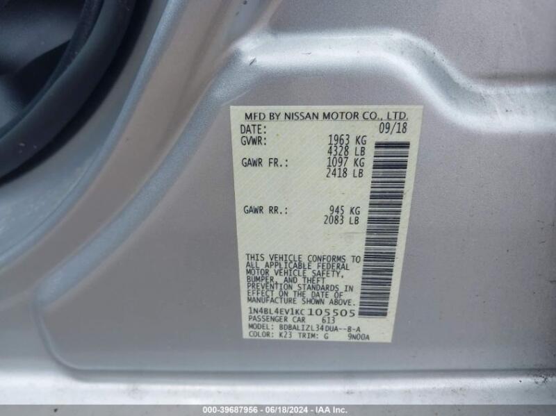 2019 NISSAN ALTIMA 2.5 SL - 1N4BL4EV1KC105505 | SeoVin.biz