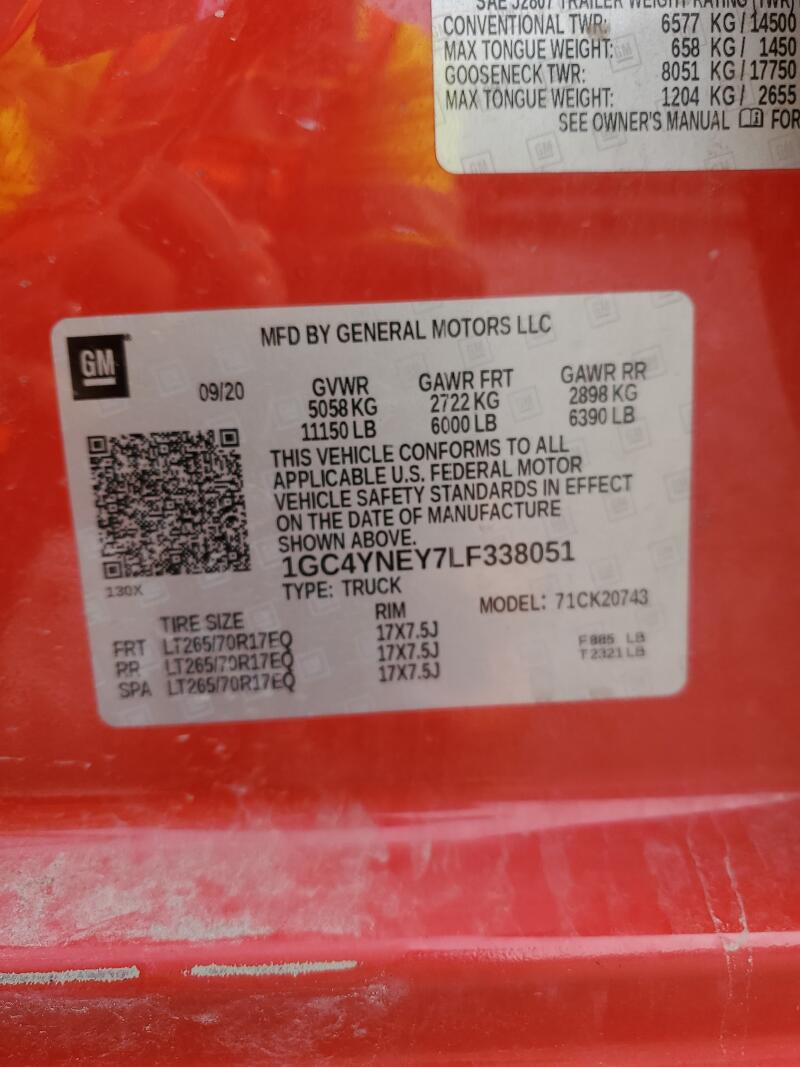 2020 CHEVROLET SILVERADO K2500 HEAVY DUTY LT - 1GC4YNEY7LF338051 | SeoVin.biz