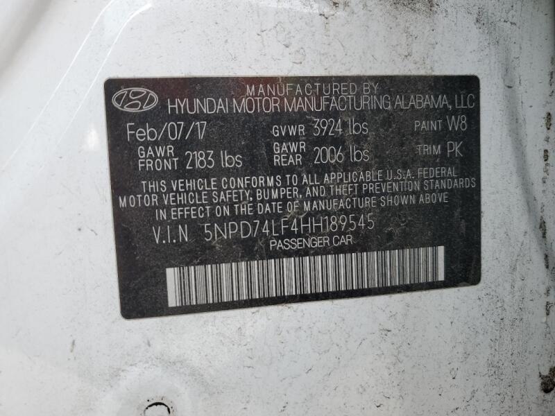 2017 HYUNDAI ELANTRA SE - 5NPD74LF4HH189545 | SeoVin.biz