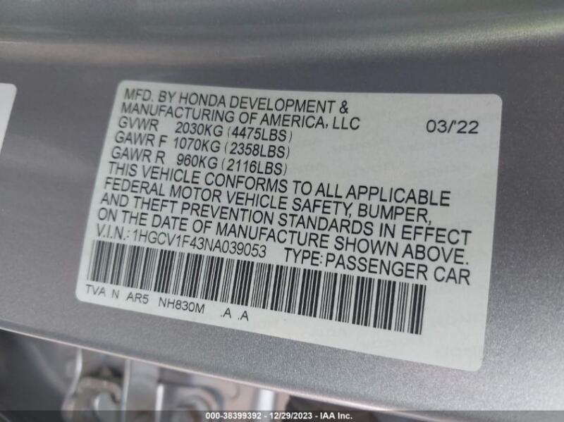 2022 HONDA ACCORD SPORT SPECIAL EDITION - 1HGCV1F43NA039053 | SeoVin.biz