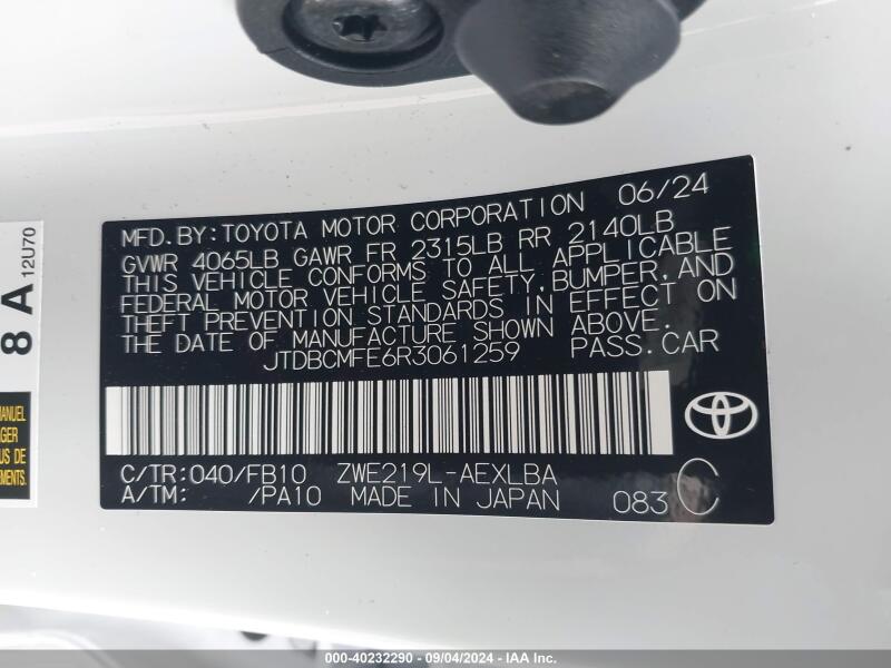 2024 TOYOTA COROLLA HYBRID LE - JTDBCMFE6R3061259 | SeoVin.biz