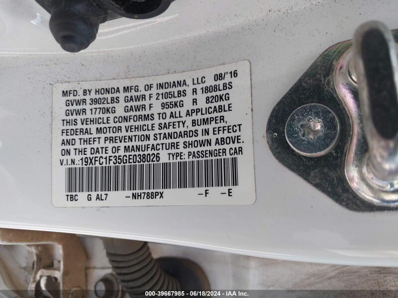 2016 HONDA CIVIC EX-T - 19XFC1F35GE038026 | SeoVin.biz