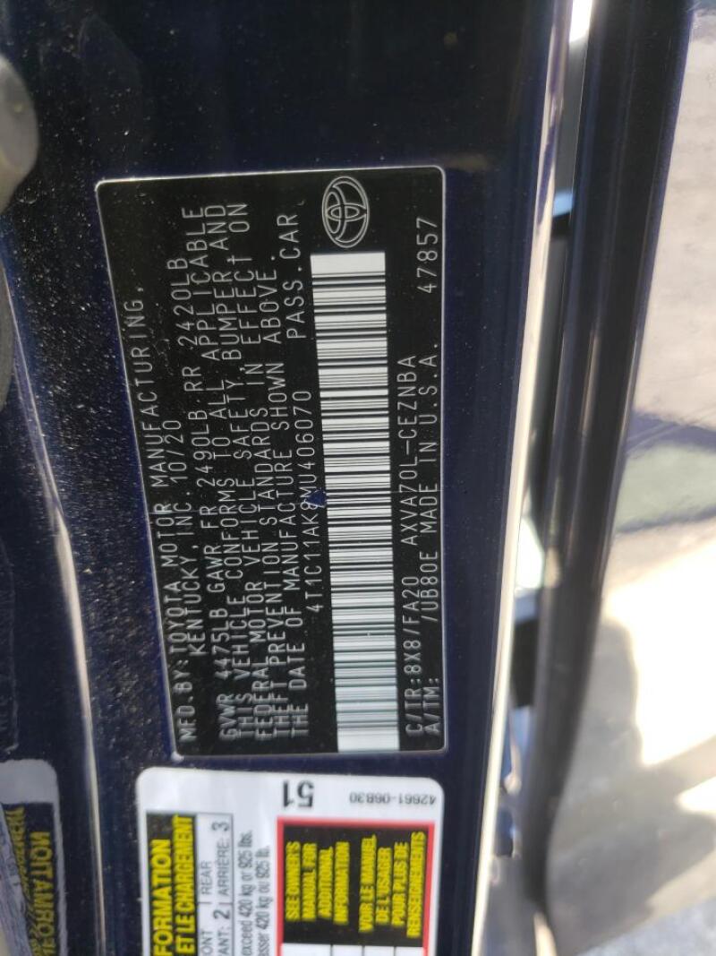 2021 TOYOTA CAMRY LE - 4T1C11AK8MU406070 | SeoVin.biz