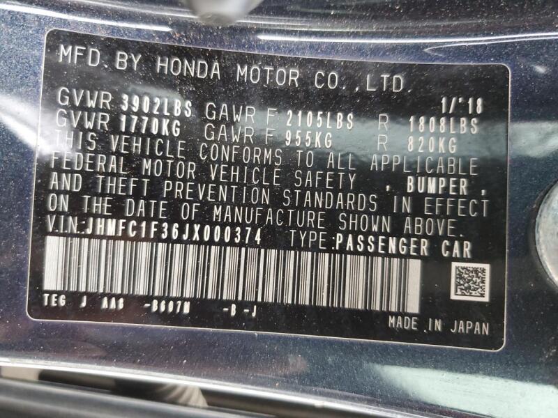 2018 HONDA CIVIC EX - JHMFC1F36JX000374 | SeoVin.biz