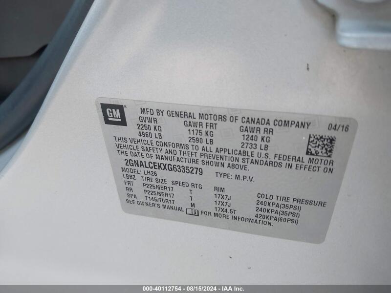 2016 CHEVROLET EQUINOX LT - 2GNALCEKXG6335279 | SeoVin.biz