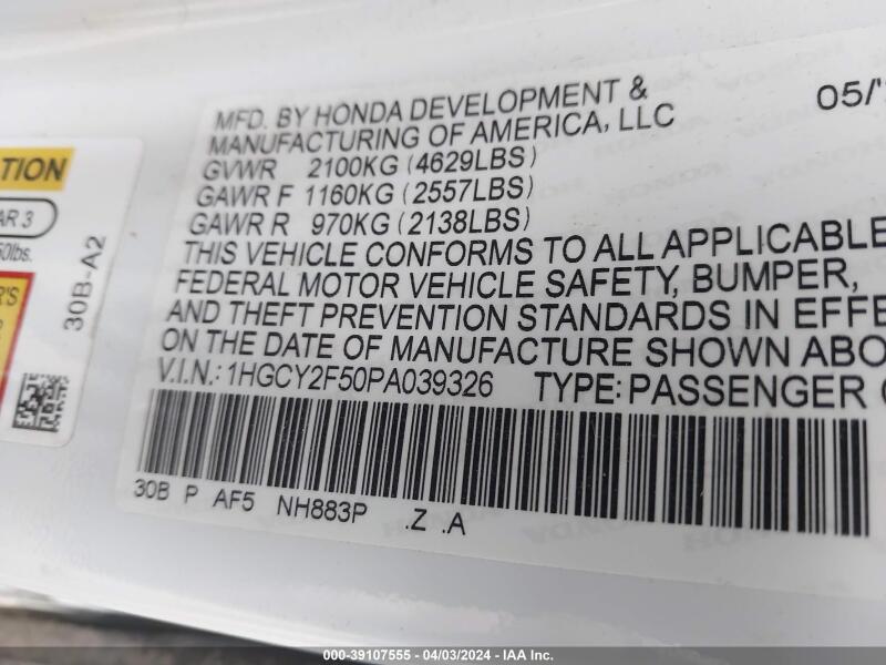 2023 HONDA ACCORD HYBRID SPORT - 1HGCY2F50PA039326 | SeoVin.biz