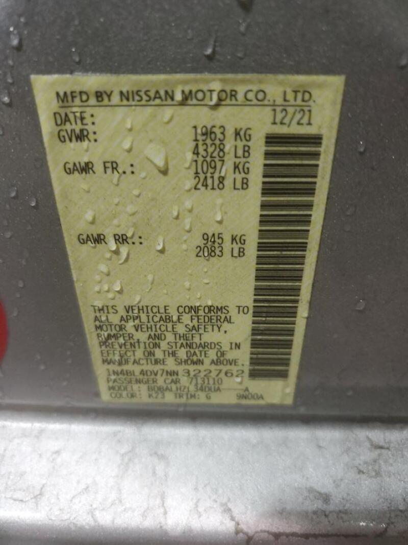 2022 NISSAN ALTIMA SV - 1N4BL4DV7NN322762 | SeoVin.biz