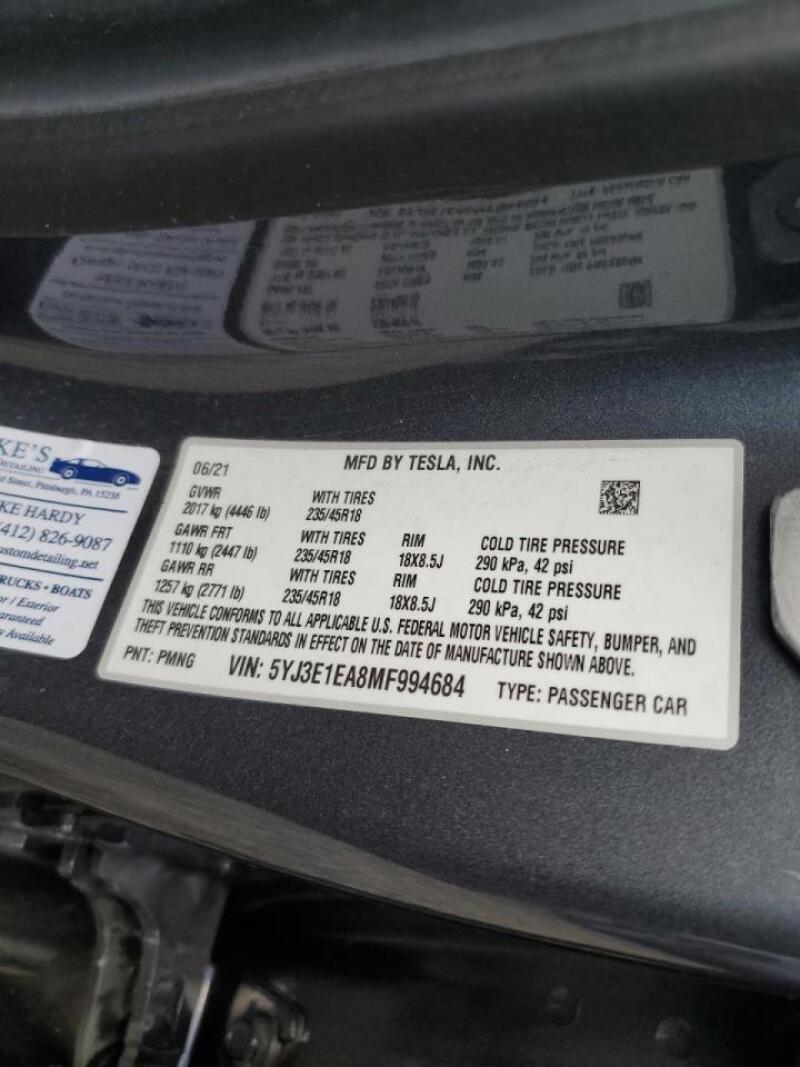 2021 TESLA MODEL 3 - 5YJ3E1EA8MF994684 | SeoVin.biz