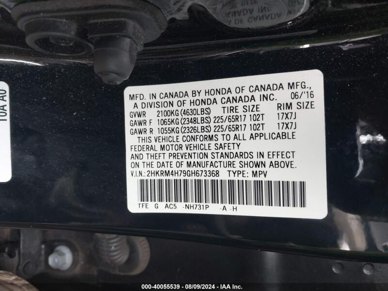 2016 HONDA CR-V EXL - 2HKRM4H79GH673368 | SeoVin.biz