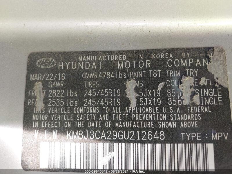 2016 HYUNDAI TUCSON LIMITED - KM8J3CA29GU212648 | SeoVin.biz