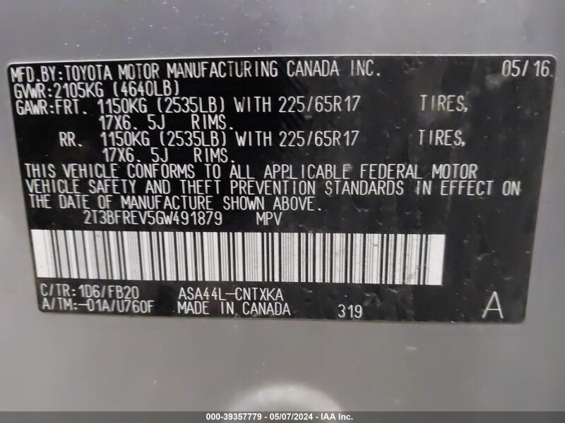 2016 TOYOTA RAV4 LE - 2T3BFREV5GW491879 | SeoVin.biz