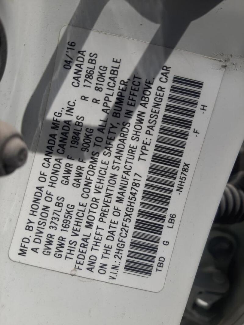 2016 HONDA CIVIC LX - 2HGFC2F5XGH547817 | SeoVin.biz