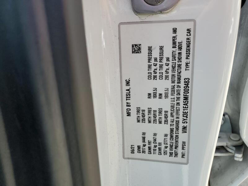 2021 TESLA MODEL 3 - 5YJ3E1EA5MF009483 | SeoVin.biz