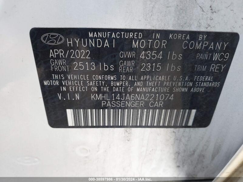 2022 HYUNDAI SONATA SEL - KMHL14JA6NA221074 | SeoVin.biz