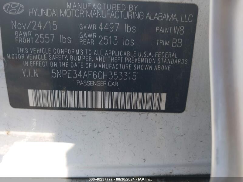 2016 HYUNDAI SONATA SPORT - 5NPE34AF6GH353315 | SeoVin.biz