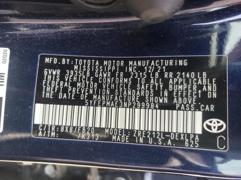 2022 TOYOTA COROLLA LE - 5YFEPMAE3NP299984 | SeoVin.biz