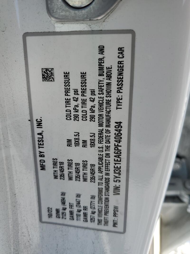 2023 TESLA MODEL 3 - 5YJ3E1EA6PF406494 | SeoVin.biz