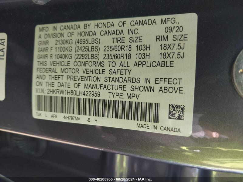2020 HONDA CR-V 2WD EX-L - 2HKRW1H80LH422959 | SeoVin.biz