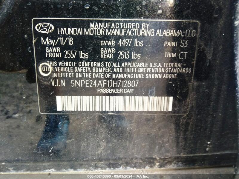 2018 HYUNDAI SONATA SE - 5NPE24AF1JH712807 | SeoVin.biz