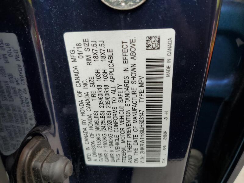 2018 HONDA CR-V EXL - 2HKRW1H89JH503147 | SeoVin.biz