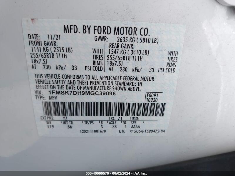 2021 FORD EXPLORER XLT - 1FMSK7DH9MGC39096 | SeoVin.biz