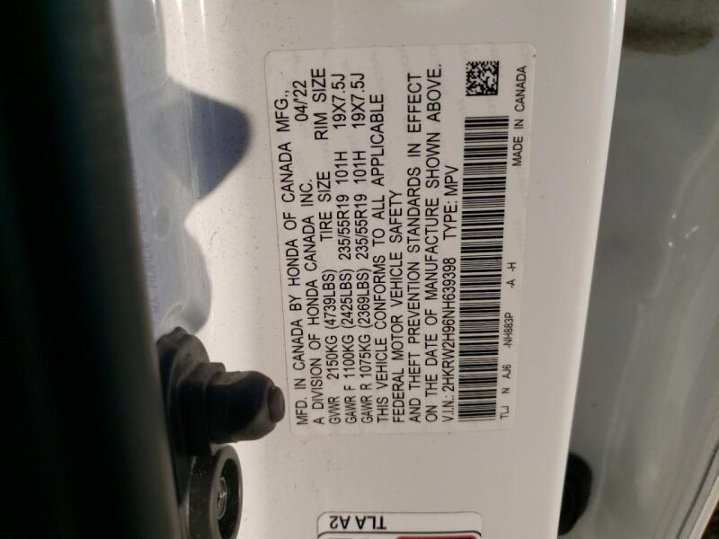 2022 HONDA CR-V TOURING - 2HKRW2H96NH639398 | SeoVin.biz