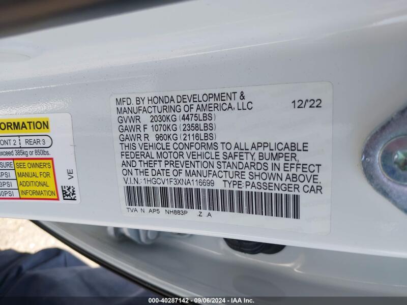 2022 HONDA ACCORD SPORT - 1HGCV1F3XNA116699 | SeoVin.biz