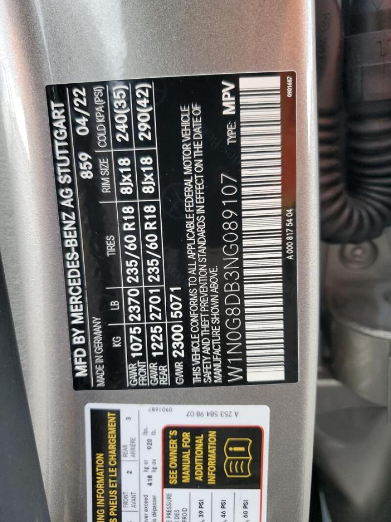 2022 MERCEDES-BENZ GLC 300 - W1N0G8DB3NG089107 | SeoVin.biz