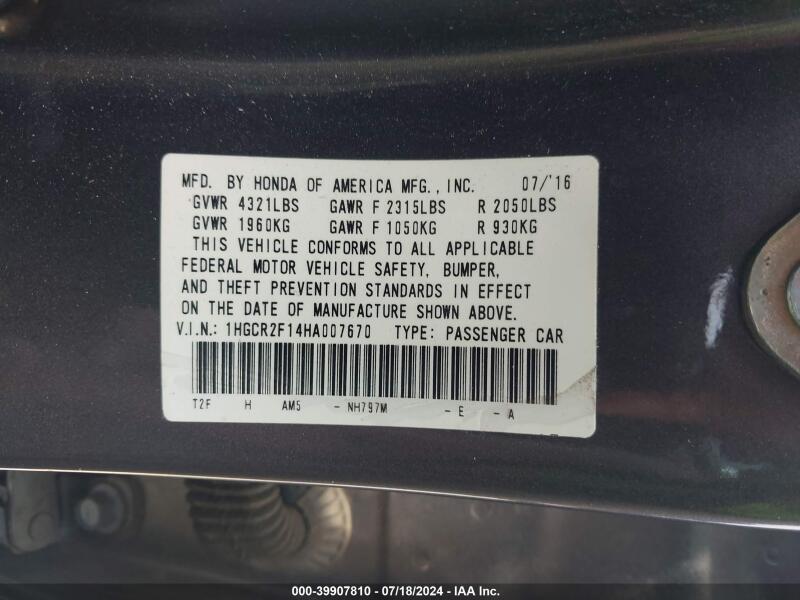 2017 HONDA ACCORD SPORT SE - 1HGCR2F14HA007670 | SeoVin.biz