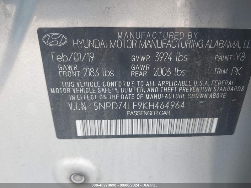 2019 HYUNDAI ELANTRA SE - 5NPD74LF9KH464964 | SeoVin.biz