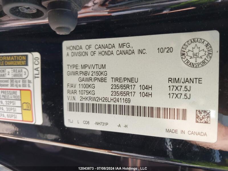 2020 HONDA CR-V - 2HKRW2H26LH241169 | SeoVin.biz