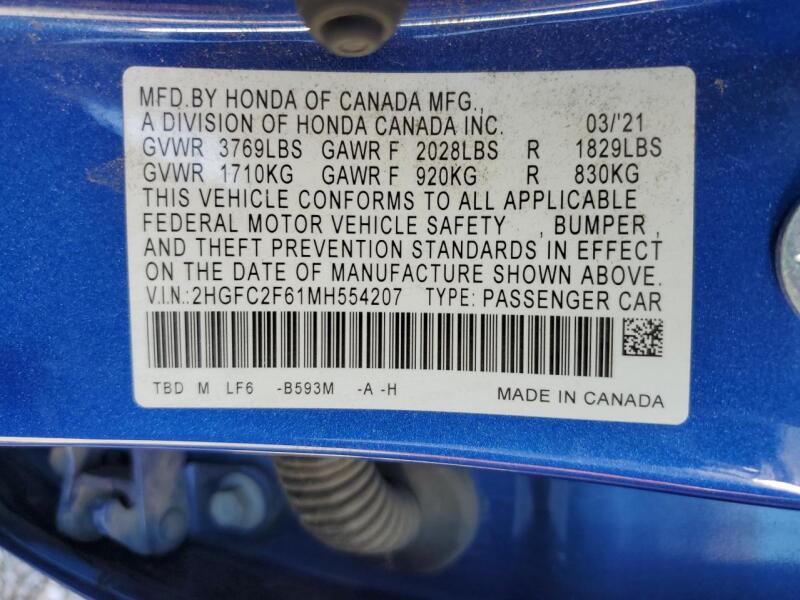 2021 HONDA CIVIC LX - 2HGFC2F61MH554207 | SeoVin.biz