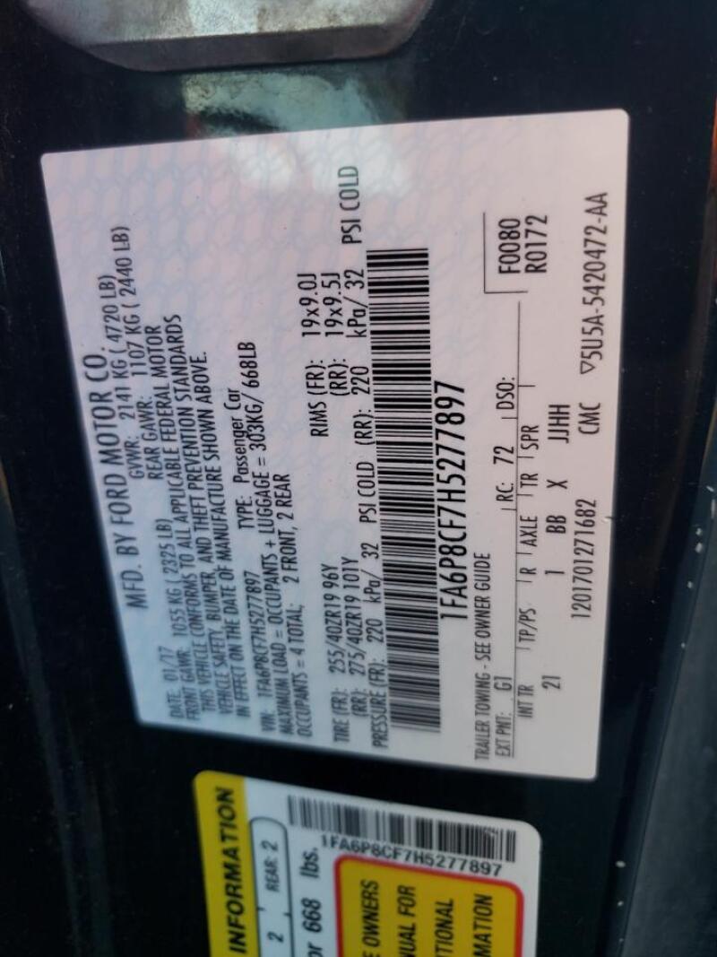 2017 FORD MUSTANG GT - 1FA6P8CF7H5277897 | SeoVin.biz