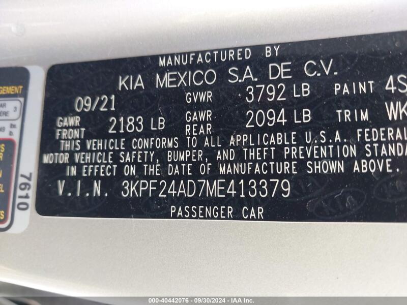 2021 KIA FORTE LXS - 3KPF24AD7ME413379 | SeoVin.biz